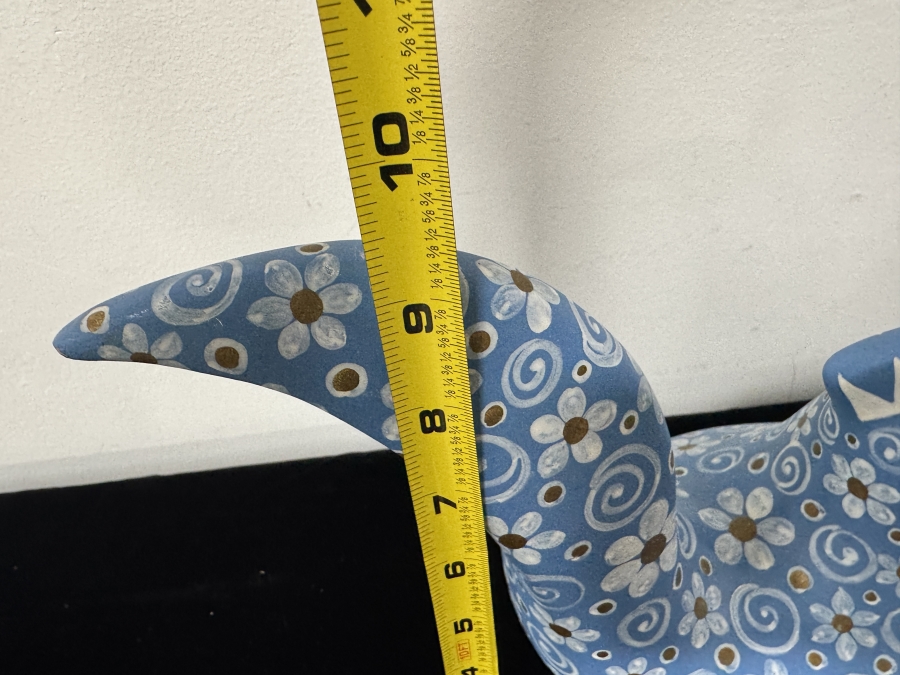 Just Added - Vintage Hacienda Uxmal Mexican Folk Art Blue Ceramic Bird with Painted Flowers 9.5'H [Photo 5]