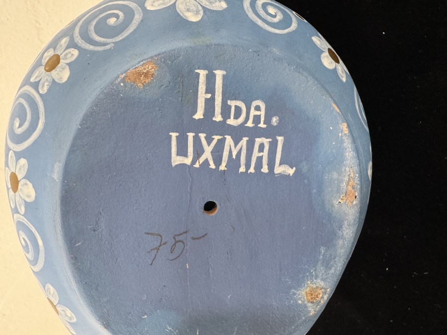 Just Added - Vintage Hacienda Uxmal Mexican Folk Art Blue Ceramic Bird with Painted Flowers 9.5'H [Photo 4]