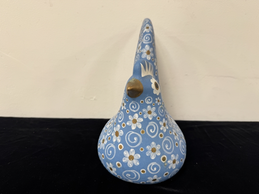 Just Added - Vintage Hacienda Uxmal Mexican Folk Art Blue Ceramic Bird with Painted Flowers 9.5'H [Photo 2]