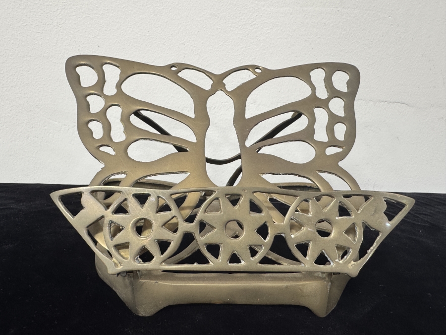Just Added - Vintage Fritz Solid Brass Butterfly Book Holder with Geometric Star Details 9.5'W x 7'H [Photo 2]