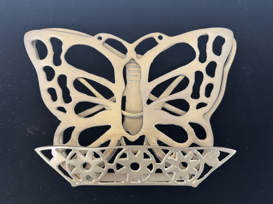 Just Added - Vintage Fritz Solid Brass Butterfly Book Holder with Geometric Star Details 9.5'W x 7'H