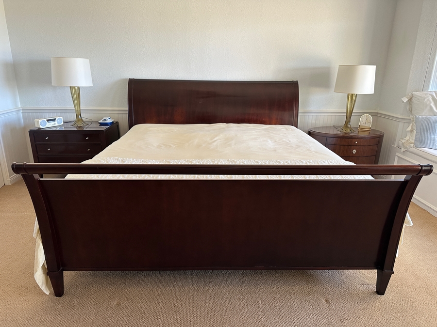 Just Added - The Barbara Barry Collection For Baker Furniture Modern Dark Mahogany Eastern King Size Sleigh Bed With The Ritz-Carlton Mattress By Stearns & Foster 76 X 79 [Photo 5]