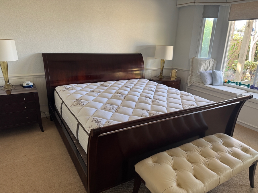Just Added - The Barbara Barry Collection For Baker Furniture Modern Dark Mahogany Eastern King Size Sleigh Bed With The Ritz-Carlton Mattress By Stearns & Foster 76 X 79 [Photo 10]