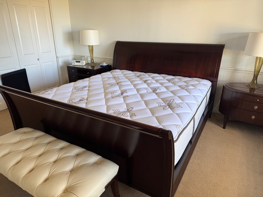 Just Added - The Barbara Barry Collection For Baker Furniture Modern Dark Mahogany Eastern King Size Sleigh Bed With The Ritz-Carlton Mattress By Stearns & Foster 76 X 79 [Photo 11]