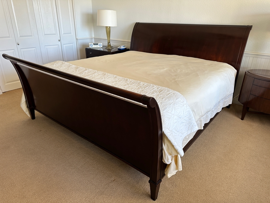 Just Added - The Barbara Barry Collection For Baker Furniture Modern Dark Mahogany Eastern King Size Sleigh Bed With The Ritz-Carlton Mattress By Stearns & Foster 76 X 79 [Photo 2]