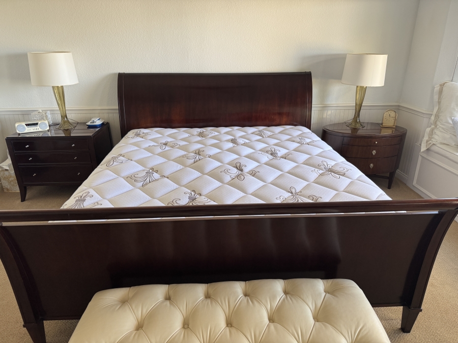 Just Added - The Barbara Barry Collection For Baker Furniture Modern Dark Mahogany Eastern King Size Sleigh Bed With The Ritz-Carlton Mattress By Stearns & Foster 76 X 79 [Photo 9]