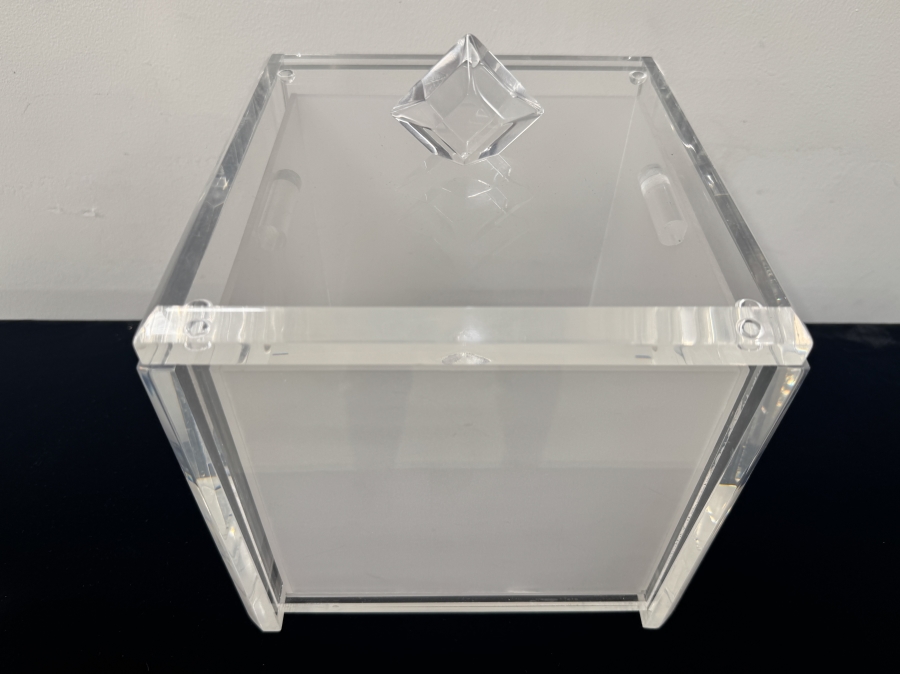 Just Added - Clear Acrylic Storage Box with Diamond Faceted Knob and Removable White Insert 9'W x 8'D x 9.5'H [Photo 2]