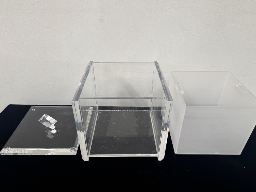 Just Added - Clear Acrylic Storage Box with Diamond Faceted Knob and Removable White Insert 9'W x 8'D x 9.5'H [Photo 3]