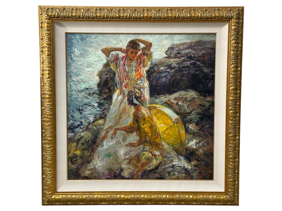 Just Added - Signed Jose Royo (B. 1941, Spanish) 'Cala en Mallorca' Limited Edition Canvas Print 139/160 Framed: 45'W x 46'H Retailed $7,500 [Photo 2]