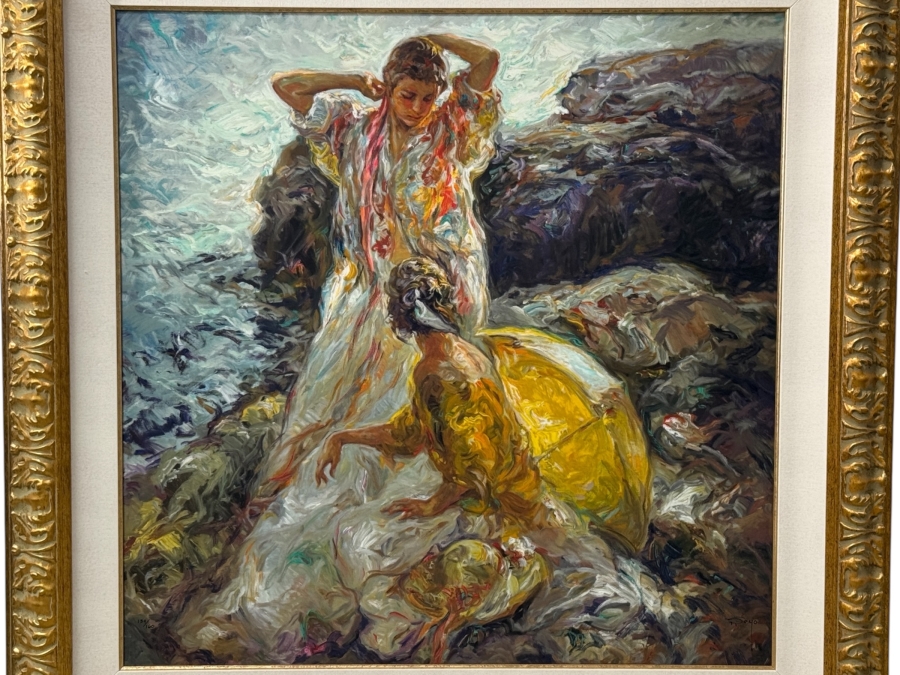 Just Added - Signed Jose Royo (B. 1941, Spanish) 'Cala en Mallorca' Limited Edition Canvas Print 139/160 Framed: 45'W x 46'H Retailed $7,500