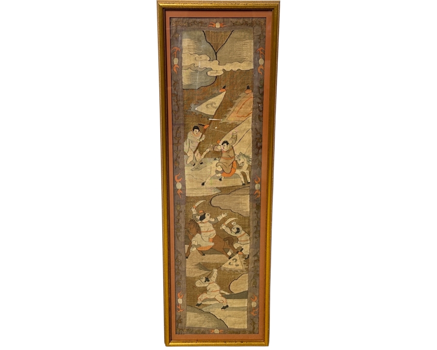 Just Added - Antique Chinese Qing Dynasty 19th Century Kesi Battle Scene Tapestry 13'W x 42'H