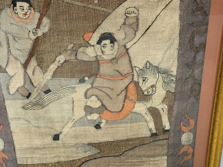 Just Added - Antique Chinese Qing Dynasty 19th Century Kesi Battle Scene Tapestry 13'W x 42'H [Photo 3]