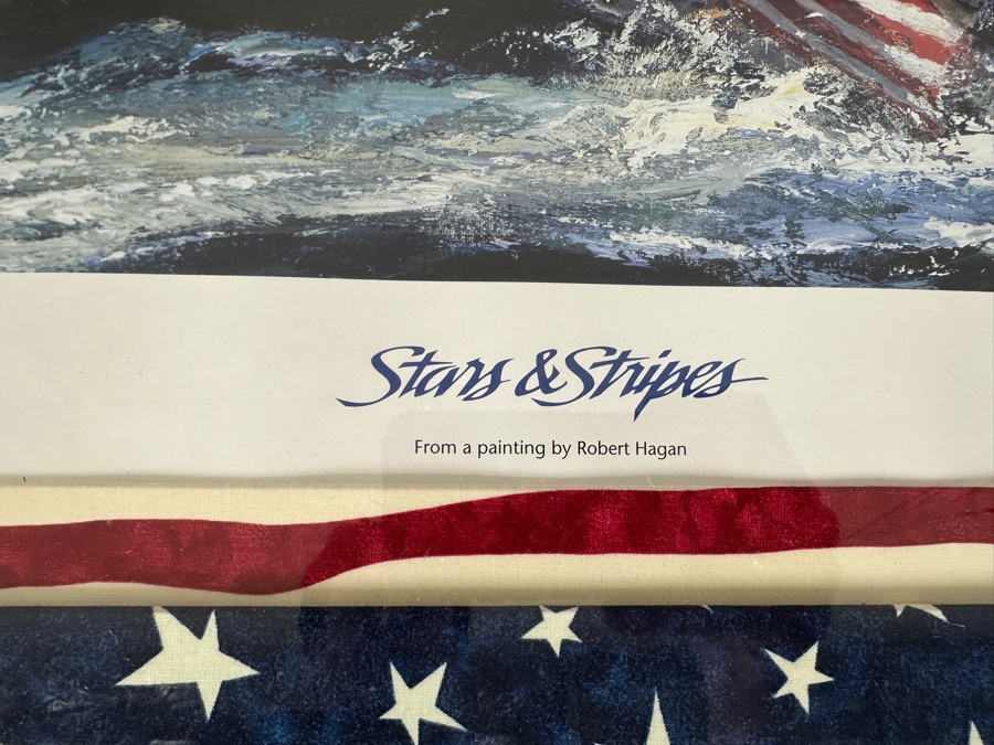 Just Added - Hand Signed Robert Hagan America's Cup Sailing Print Titled Stars & Stripes Nicely Framed And Matted With Stars & Stripes 20 X 16 Framed 31 X 26 [Photo 4]