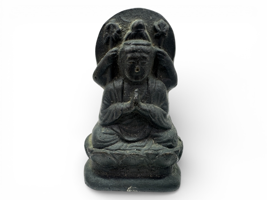 Just Added - Antique Metal Miniature Asian Buddha Statue 2.5'H