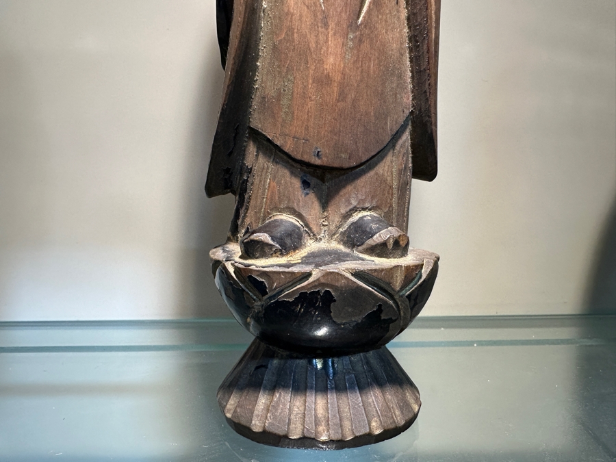 Just Added - Antique Japanese Edo Period (1615-1868) Lacquered Carved Wooden Amida Buddha Statue Signed On Back 10'H [Photo 5]