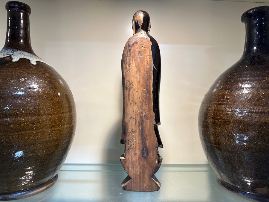 Just Added - Antique Japanese Edo Period (1615-1868) Lacquered Carved Wooden Amida Buddha Statue Signed On Back 10'H [Photo 7]