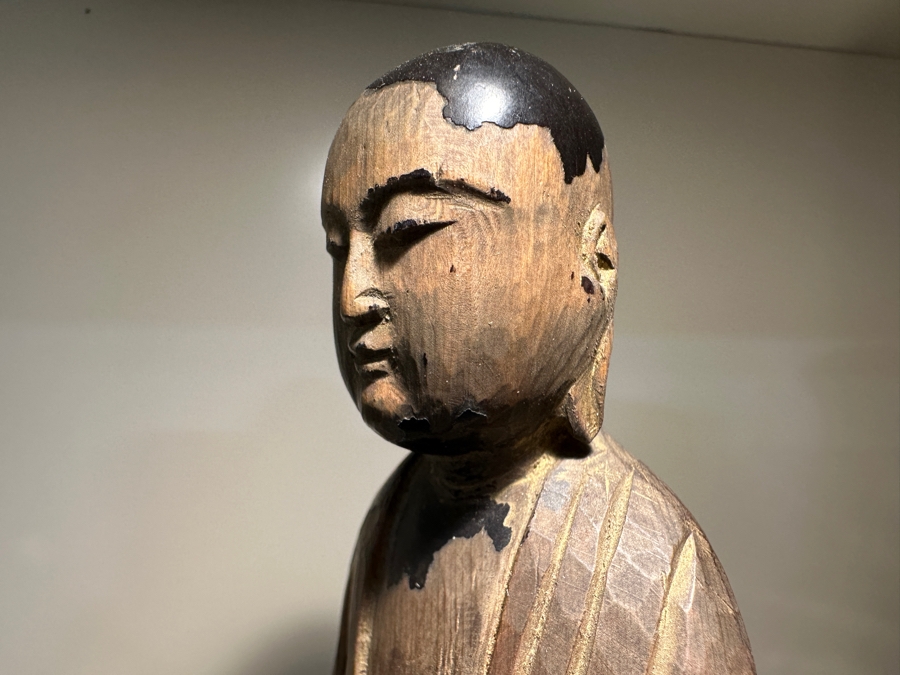 Just Added - Antique Japanese Edo Period (1615-1868) Lacquered Carved Wooden Amida Buddha Statue Signed On Back 10'H [Photo 13]