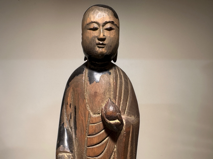 Just Added - Antique Japanese Edo Period (1615-1868) Lacquered Carved Wooden Amida Buddha Statue Signed On Back 10'H [Photo 3]