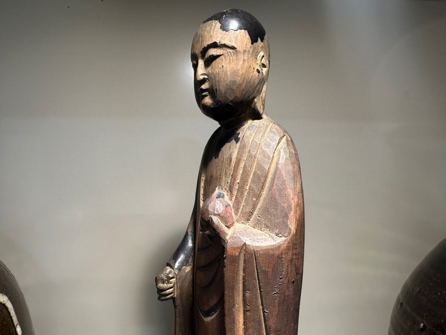 Just Added - Antique Japanese Edo Period (1615-1868) Lacquered Carved Wooden Amida Buddha Statue Signed On Back 10'H [Photo 12]