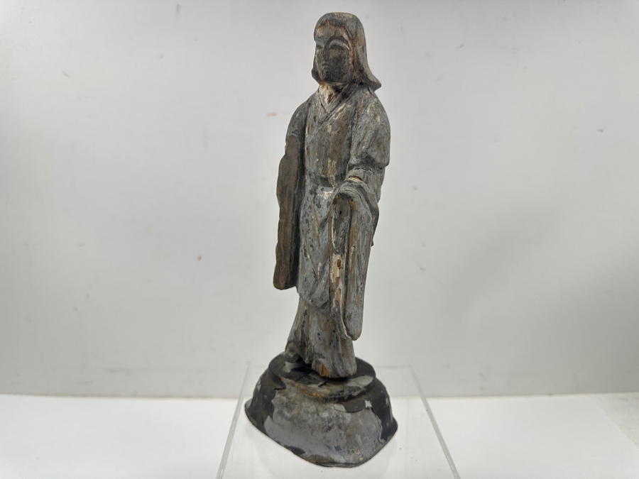 Just Added - Antique Carved Wooden Painted Figure Of Kichijoten (Goddess Of Fortune And Prosperity) Statue 9.5'H [Photo 7]