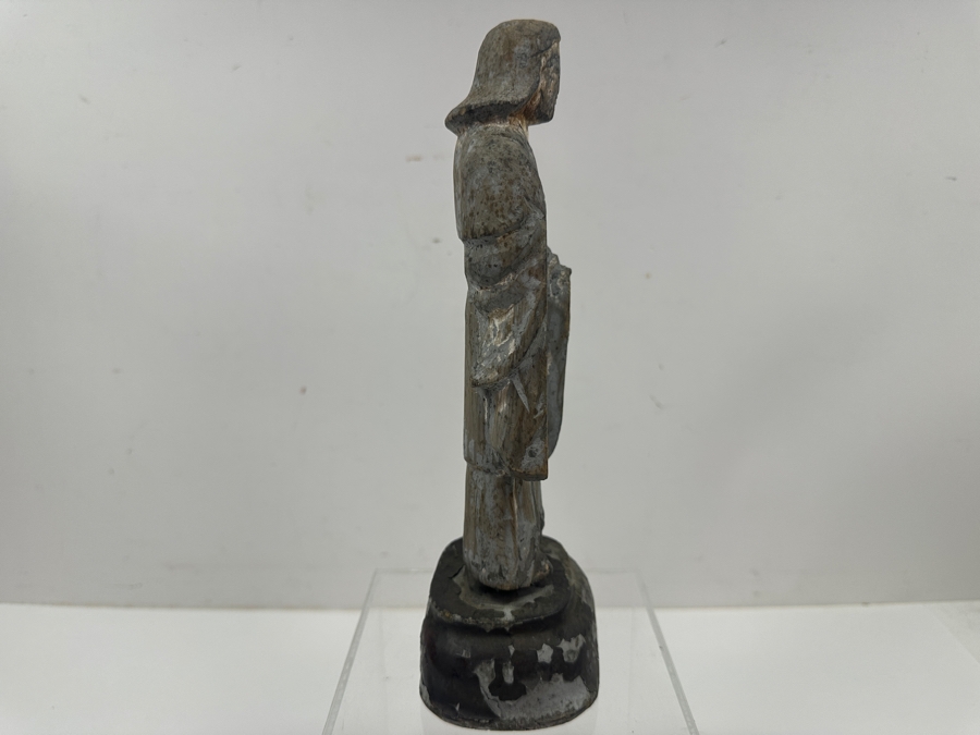 Just Added - Antique Carved Wooden Painted Figure Of Kichijoten (Goddess Of Fortune And Prosperity) Statue 9.5'H [Photo 5]