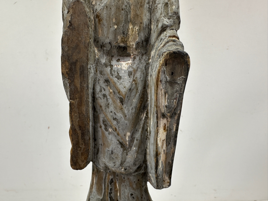 Just Added - Antique Carved Wooden Painted Figure Of Kichijoten (Goddess Of Fortune And Prosperity) Statue 9.5'H [Photo 3]