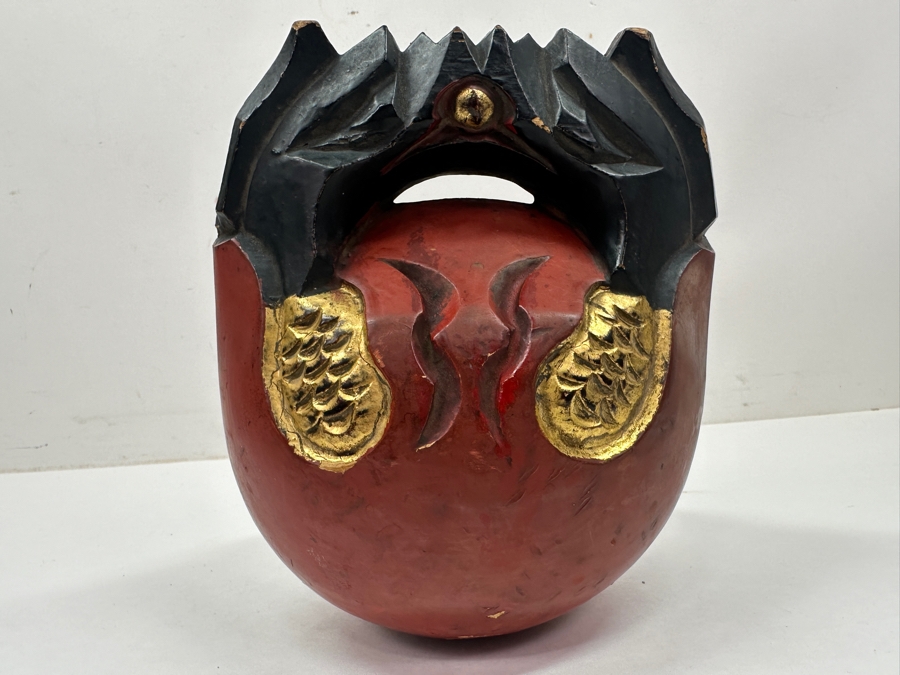 Just Added - Vintage Japanese Buddhist Mokugyo Wooden Fish Temple Block Drum 7.5'H [Photo 2]