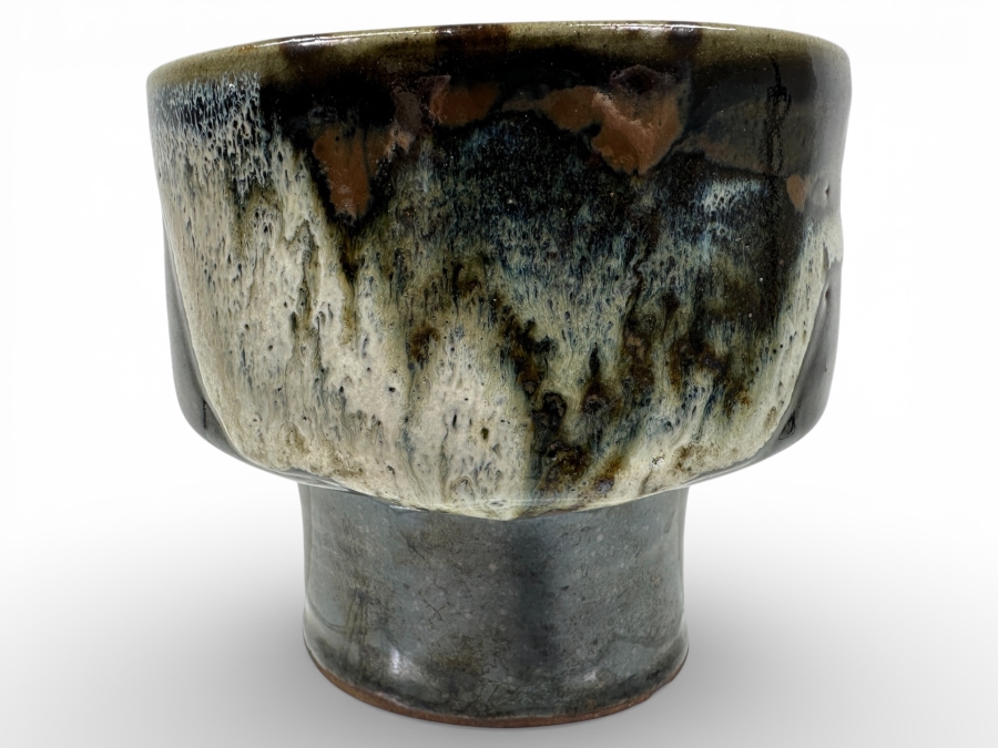Just Added - Stunning Vintage Japanese Pottery Glazed Tea Bowl Chawan Potter Unknown 5.75'W X 5.25'H