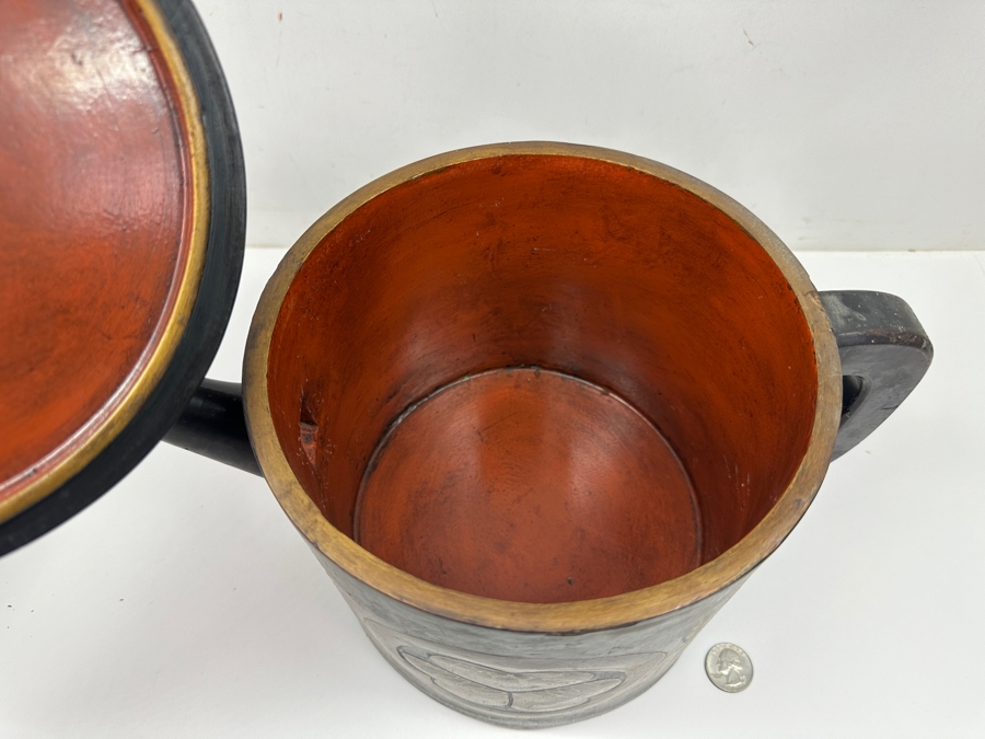 Just Added - Antique Japanese Edo Period Wooden Lacquer Teapot 13'W X 7.5'H [Photo 8]