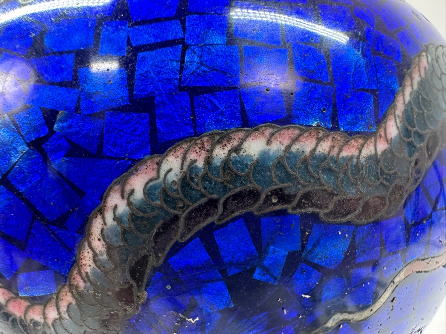 Just Added - Stunning Vintage Japanese Cloisonne Enamel Tripodal Pot With Dragon Motif 5.5'W X 4.5'H [Photo 6]