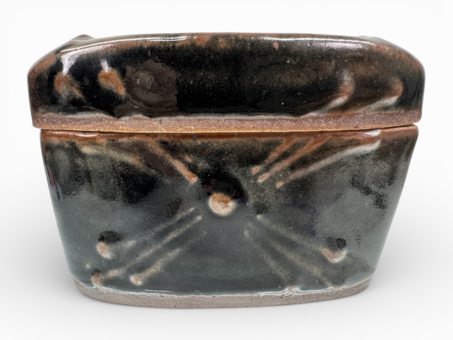 Just Added - Stunning Vintage Japanese Mingei Folk Art Pottery Box With Lid Potter Unknown 4.5'W X 3'D X 3.5'H