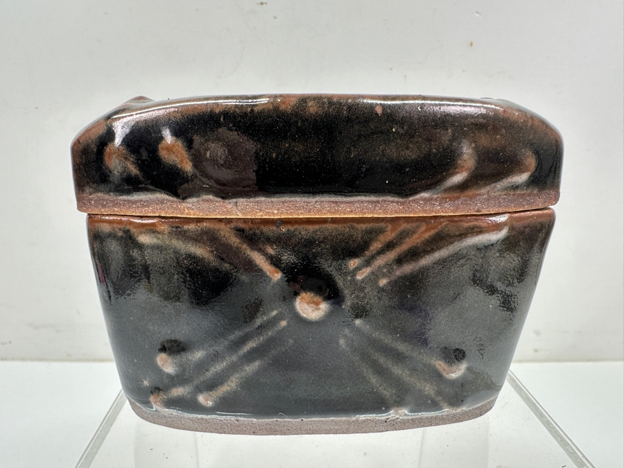 Just Added - Stunning Vintage Japanese Mingei Folk Art Pottery Box With Lid Potter Unknown 4.5'W X 3'D X 3.5'H [Photo 3]