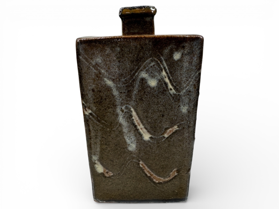 Just Added - Vintage Japanese Mingei Folk Art Pottery Square Bottle Potter Unknown 3'W X 6'H