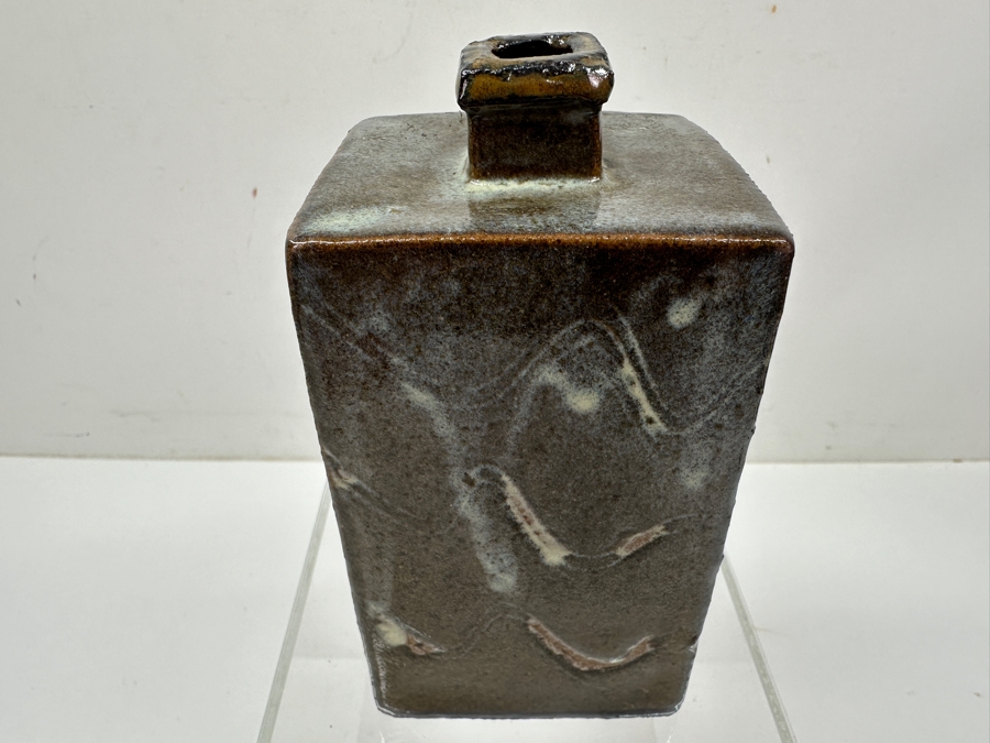 Just Added - Vintage Japanese Mingei Folk Art Pottery Square Bottle Potter Unknown 3'W X 6'H [Photo 2]
