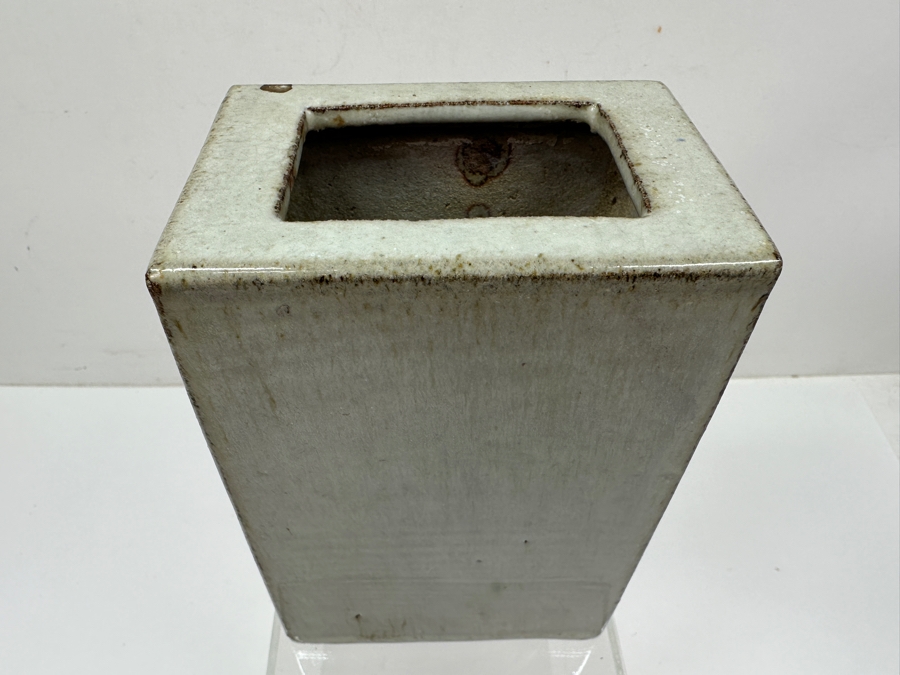 Just Added - Vintage Japanese Mingei Folk Art Pottery Rectangular Vase Potter Unknown 4.75'W X 3.25'D X 7'H [Photo 4]