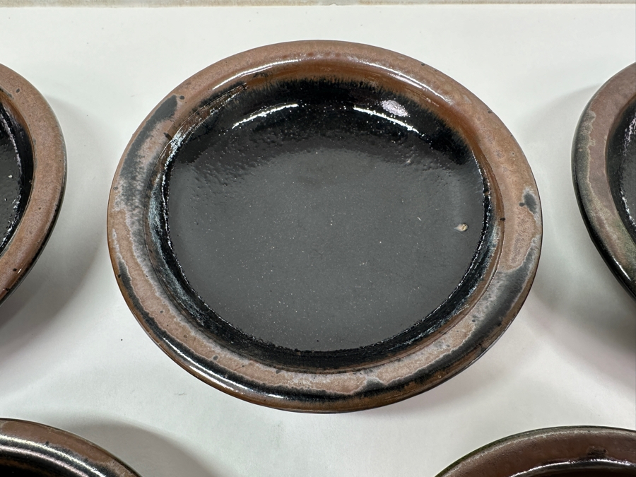 Just Added - (5) Vintage Japanese Mingei Folk Art Pottery Dishes Potter Unknown (Very Similar In Style To The Pair Of Shoji Hamada Brown Plates In This Sale) 5.75'W [Photo 2]