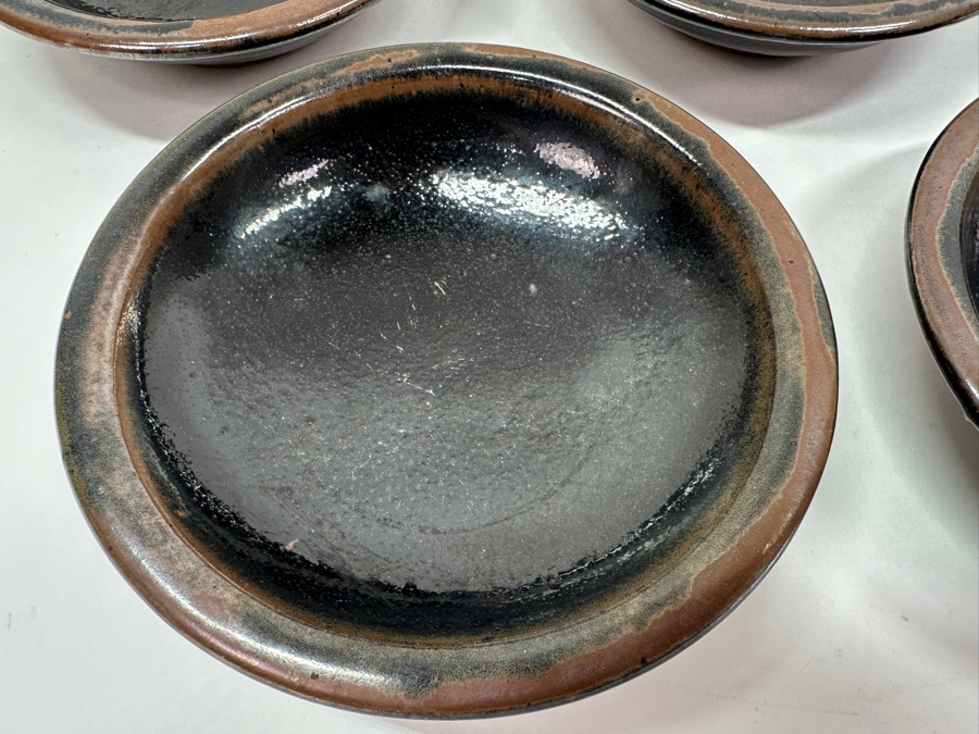 Just Added - (5) Vintage Japanese Mingei Folk Art Pottery Dishes Potter Unknown (Very Similar In Style To The Pair Of Shoji Hamada Brown Plates In This Sale) 5.75'W [Photo 4]