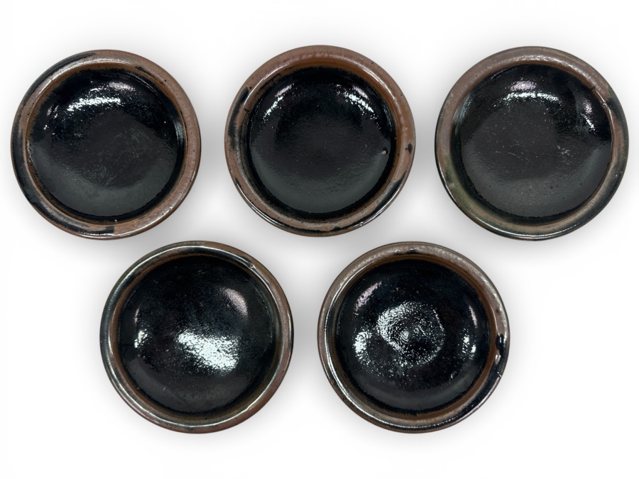 Just Added - (5) Vintage Japanese Mingei Folk Art Pottery Dishes Potter Unknown (Very Similar In Style To The Pair Of Shoji Hamada Brown Plates In This Sale) 5.75'W
