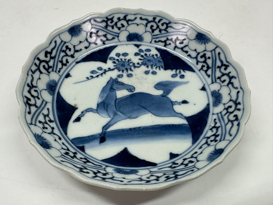 Just Added - Antique Japanese Arita Porcelian Dish With Horse 5'W [Photo 6]
