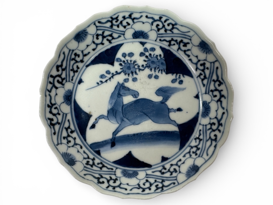 Just Added - Antique Japanese Arita Porcelian Dish With Horse 5'W