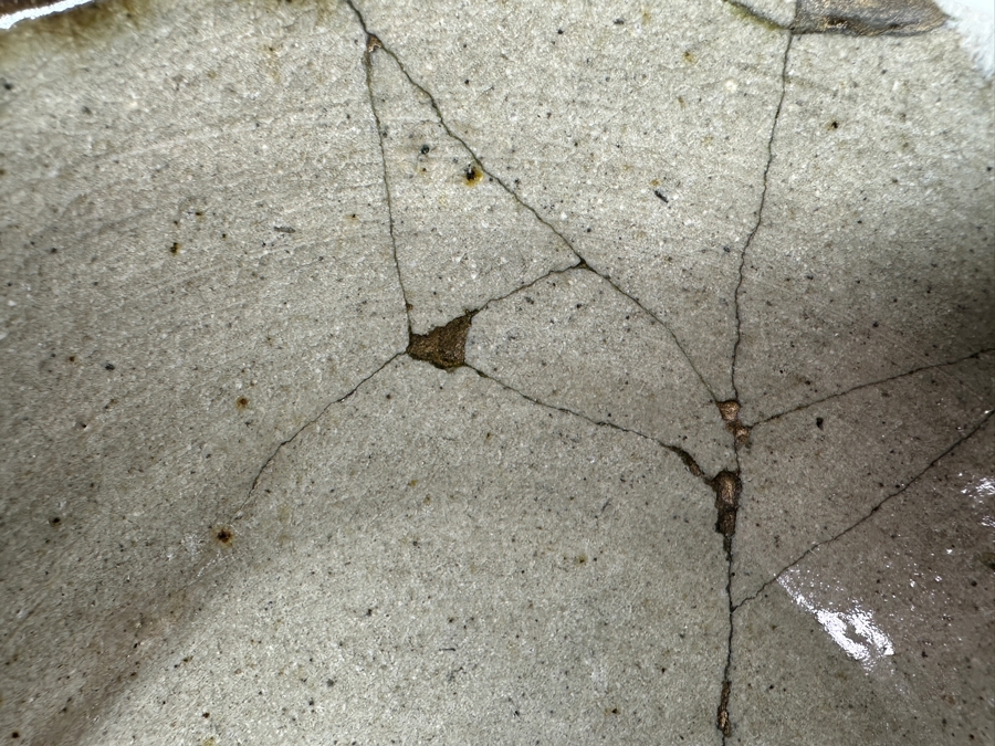 Just Added - Vintage Japanese Mingei Folk Art Pottery Bowl Repaired Using The Traditional Art Of Kintsugi Golden Joinery - Potter Unknown 6'W X 2.5'H [Photo 3]