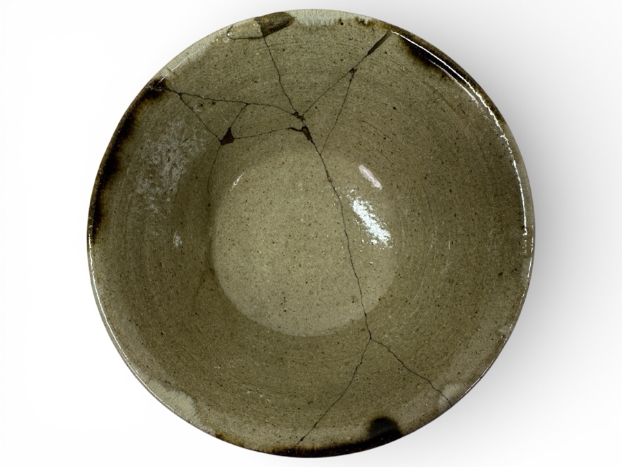 Just Added - Vintage Japanese Mingei Folk Art Pottery Bowl Repaired Using The Traditional Art Of Kintsugi Golden Joinery - Potter Unknown 6'W X 2.5'H [Photo 2]