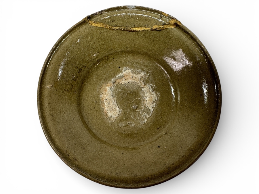 Just Added - Vintage Japanese Mingei Folk Art Pottery Bowl Repaired Using The Traditional Art Of Kintsugi Golden Joinery - Potter Unknown 5'W