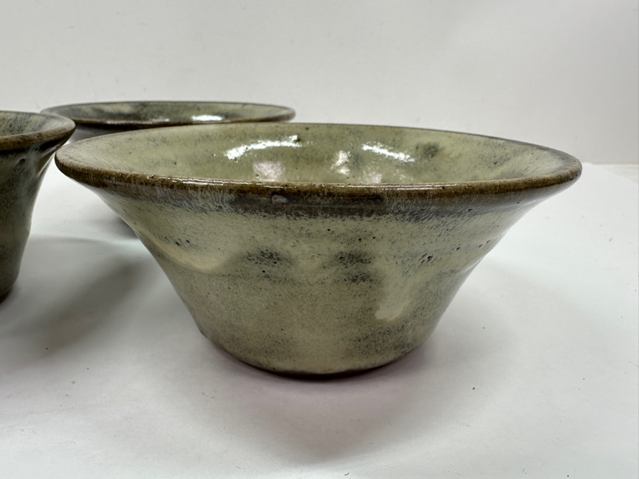 Just Added - (3) Vintage Japanese Mingei Folk Art Pottery Tea Bowls Chawans - Potter Unknown 5.75'W X 2.5'H [Photo 5]