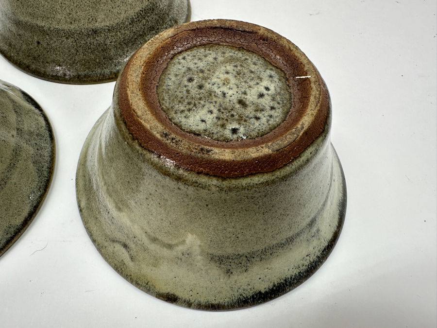 Just Added - (3) Vintage Japanese Mingei Folk Art Pottery Tea Bowls Chawans - Potter Unknown 5.75'W X 2.5'H [Photo 9]
