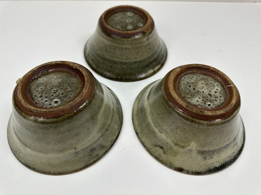 Just Added - (3) Vintage Japanese Mingei Folk Art Pottery Tea Bowls Chawans - Potter Unknown 5.75'W X 2.5'H [Photo 8]