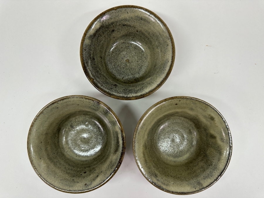 Just Added - (3) Vintage Japanese Mingei Folk Art Pottery Tea Bowls Chawans - Potter Unknown 5.75'W X 2.5'H [Photo 2]