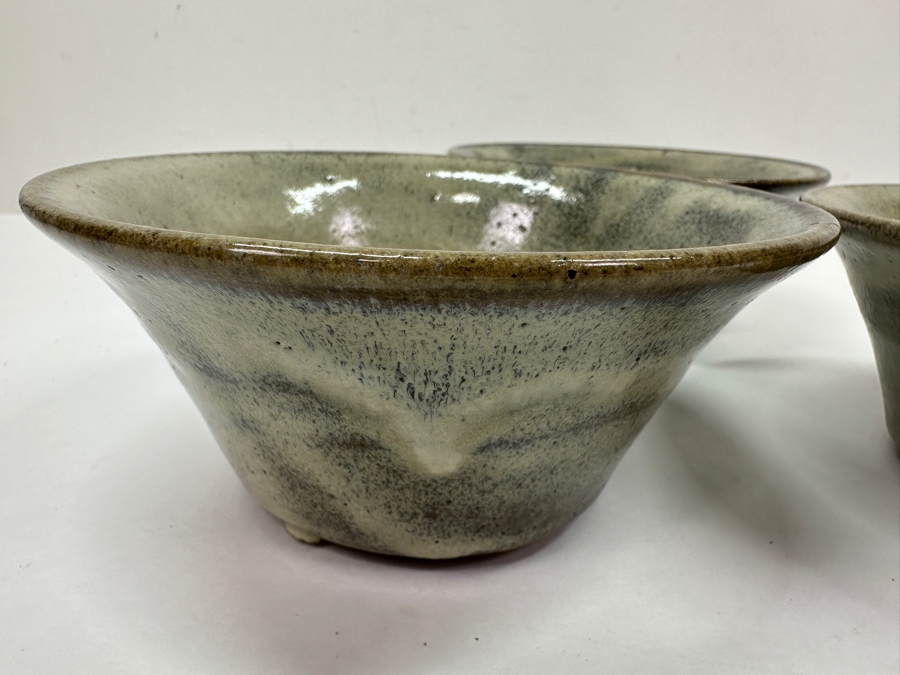 Just Added - (3) Vintage Japanese Mingei Folk Art Pottery Tea Bowls Chawans - Potter Unknown 5.75'W X 2.5'H [Photo 4]