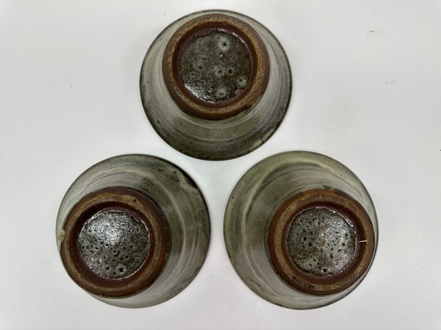 Just Added - (3) Vintage Japanese Mingei Folk Art Pottery Tea Bowls Chawans - Potter Unknown 5.75'W X 2.5'H [Photo 7]