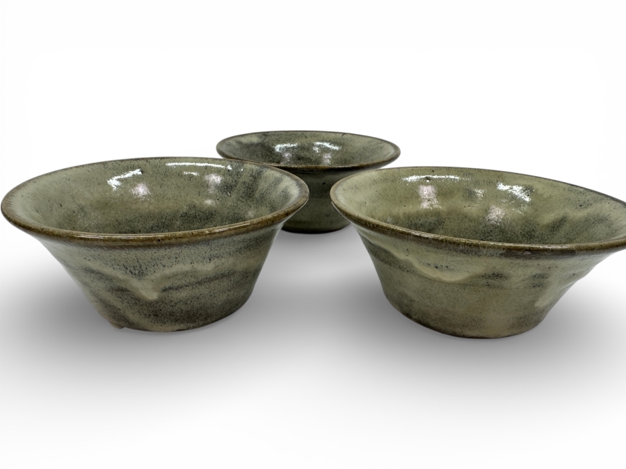 Just Added - (3) Vintage Japanese Mingei Folk Art Pottery Tea Bowls Chawans - Potter Unknown 5.75'W X 2.5'H